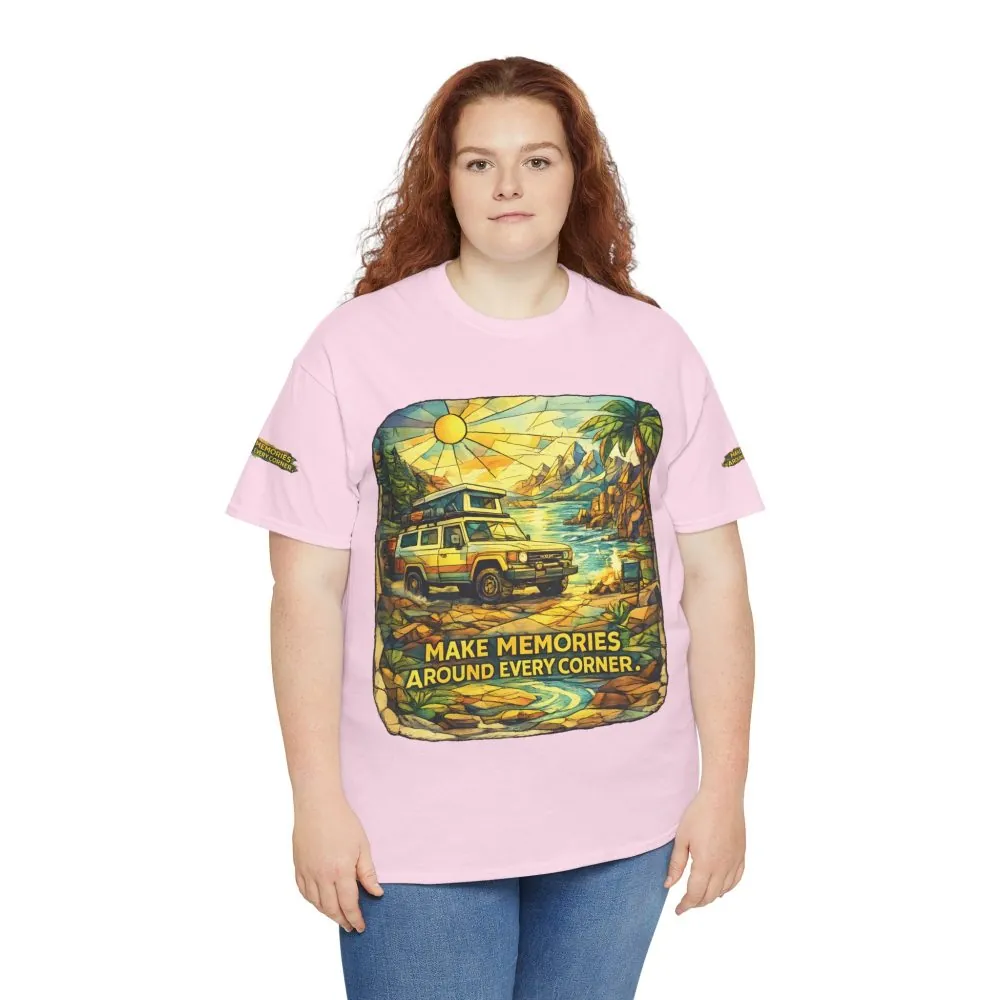 Unisex Heavy Cotton Tee — "Make Memories Around Every Corner" Design Cubic-Line