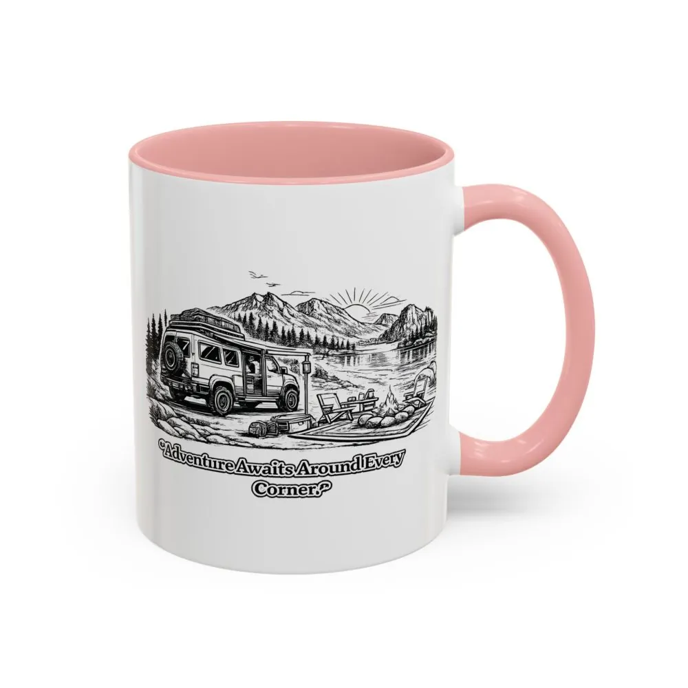 11730786616645179081_2048.jpeg Accent Coffee Mug (11, 15oz) — "Adventure Awaits Around Every Corner" Design Minimal-Line