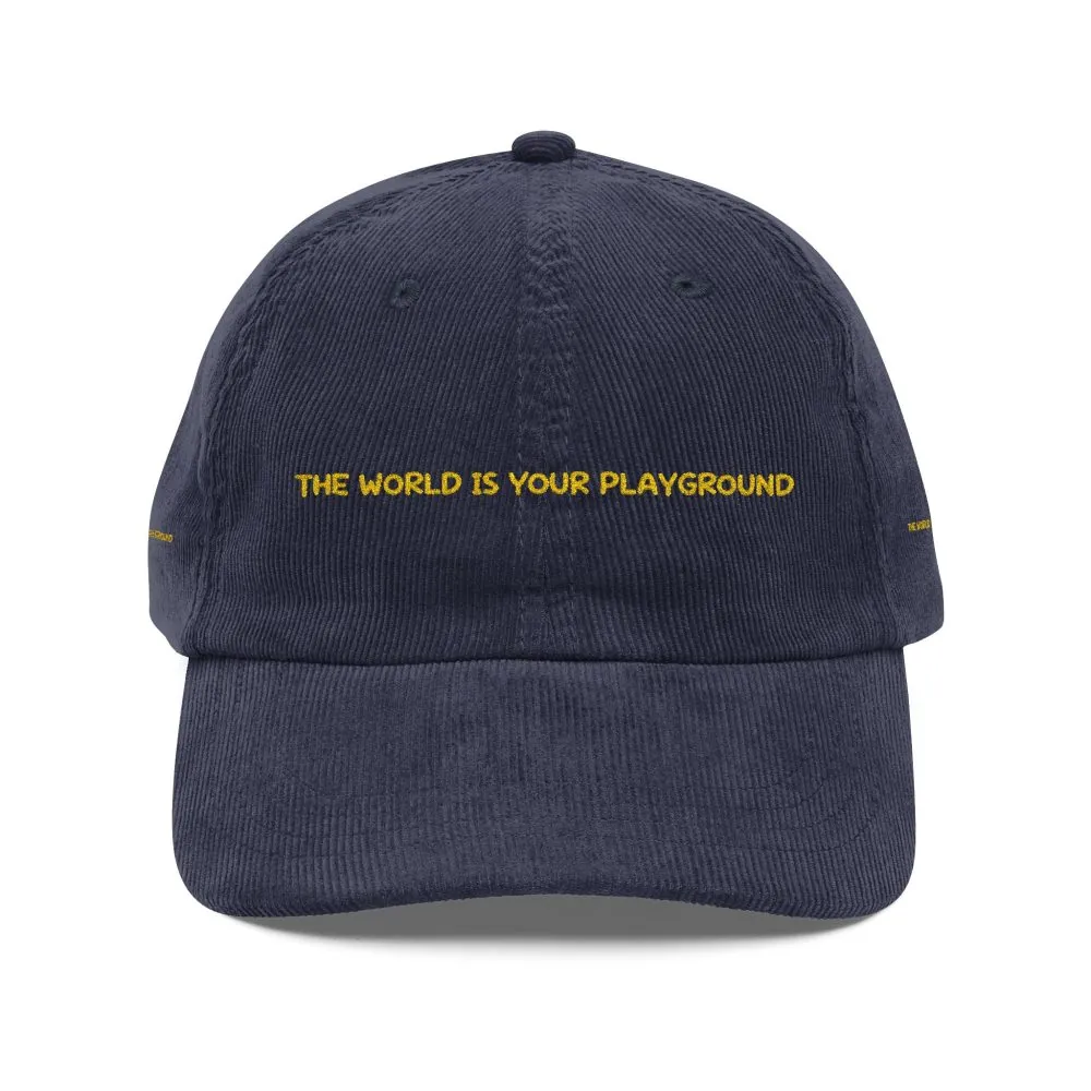 11733040536113155959_2048.jpeg Vintage Corduroy Cap (Embroidery) — "The World Is Your Playground" Embroidered Hat