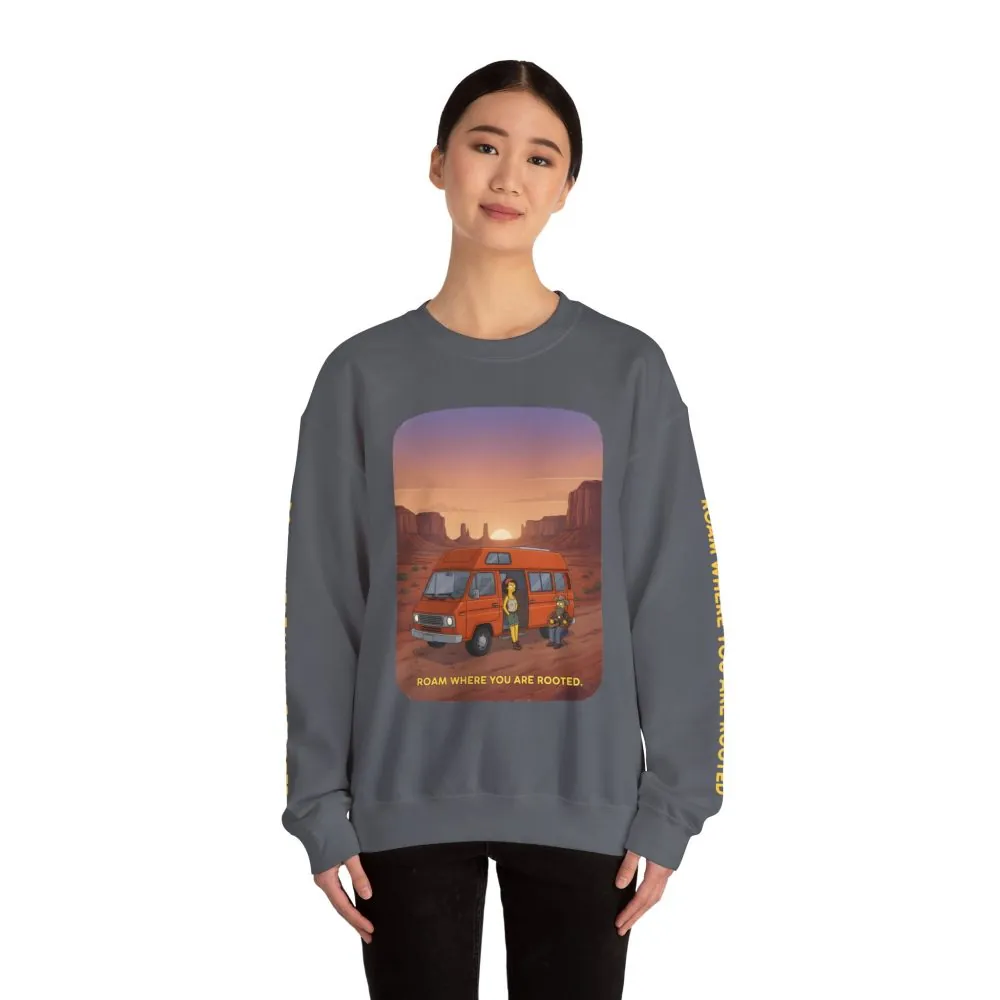 Unisex Heavy Blend™ Crewneck Sweatshirt — "Roam Where You Are Rooted" Design Sitcom-Line