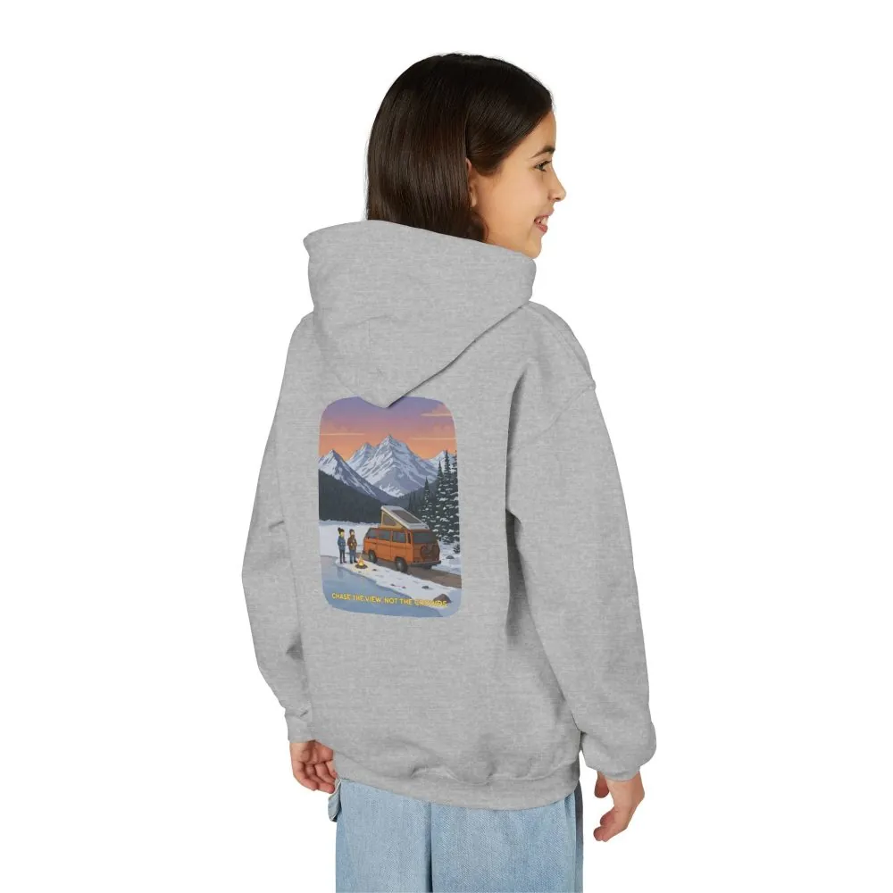 Youth Hoodie(Gildan) – "Chase The Views-Not The Crowds" (Design Sitcom-Line)