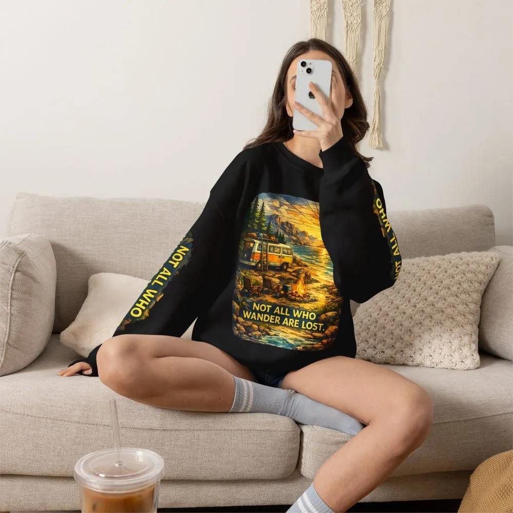 Unisex Heavy Blend™ Crewneck Sweatshirt — "Not All Who Wander Are Lost" Design Cubic-Line