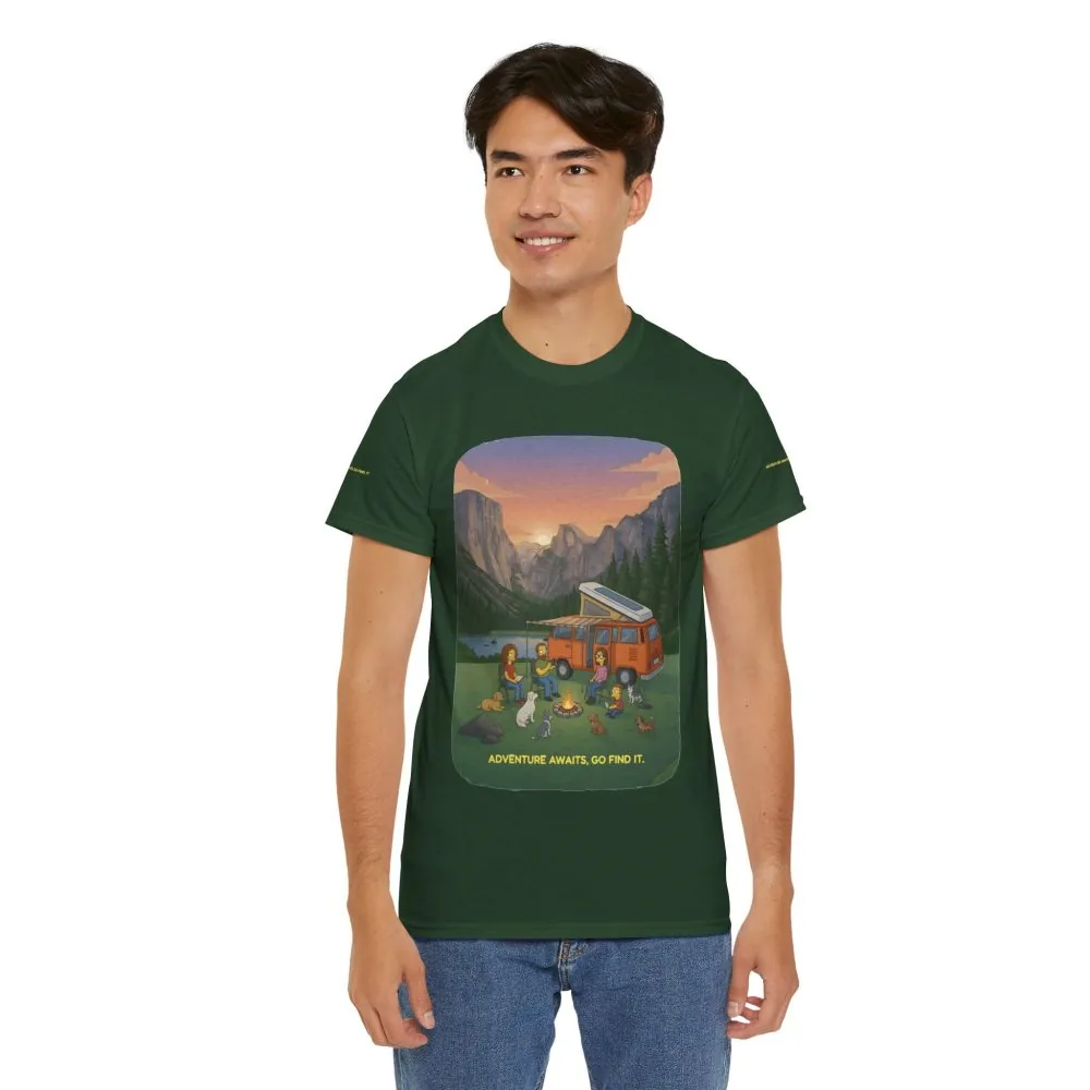 Unisex Heavy Cotton Tee — "Adventure Awaits-Go Find It" Design Sitcom-Line