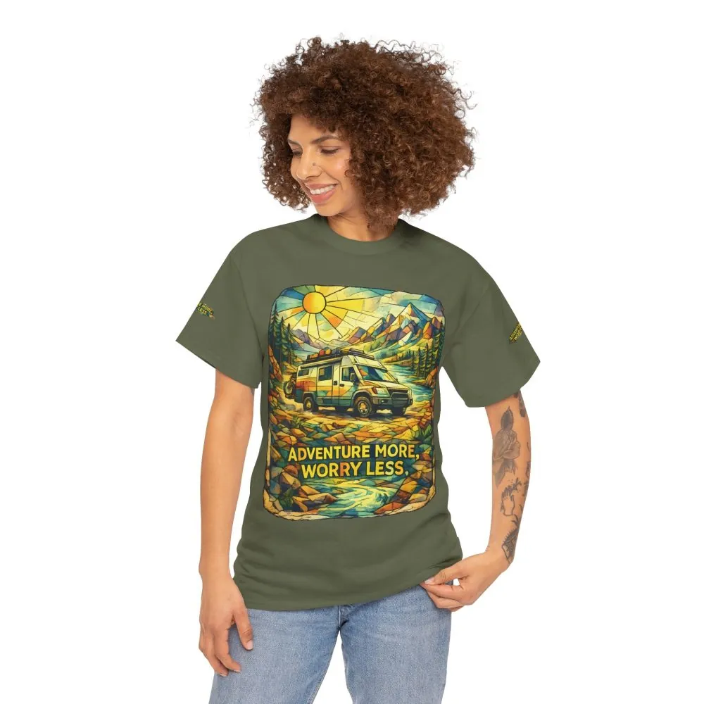 Unisex Heavy Cotton Tee — "Adventure More Worry Less" Design Cubic-Line