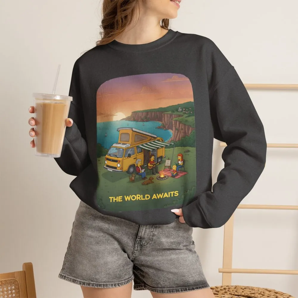11762889226547819479_2048.jpeg Unisex Heavy Blend™ Crewneck Sweatshirt — "The World Awaits" Design Sitcom-Line