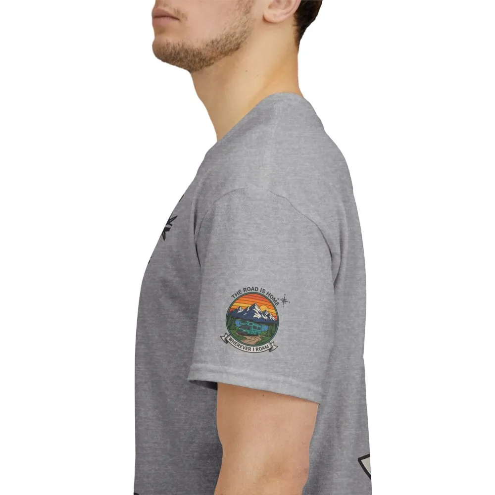 Unisex Heavy Cotton Tee  — 'The Road Is Home, Wherever I Roam' Retro Camper Tee