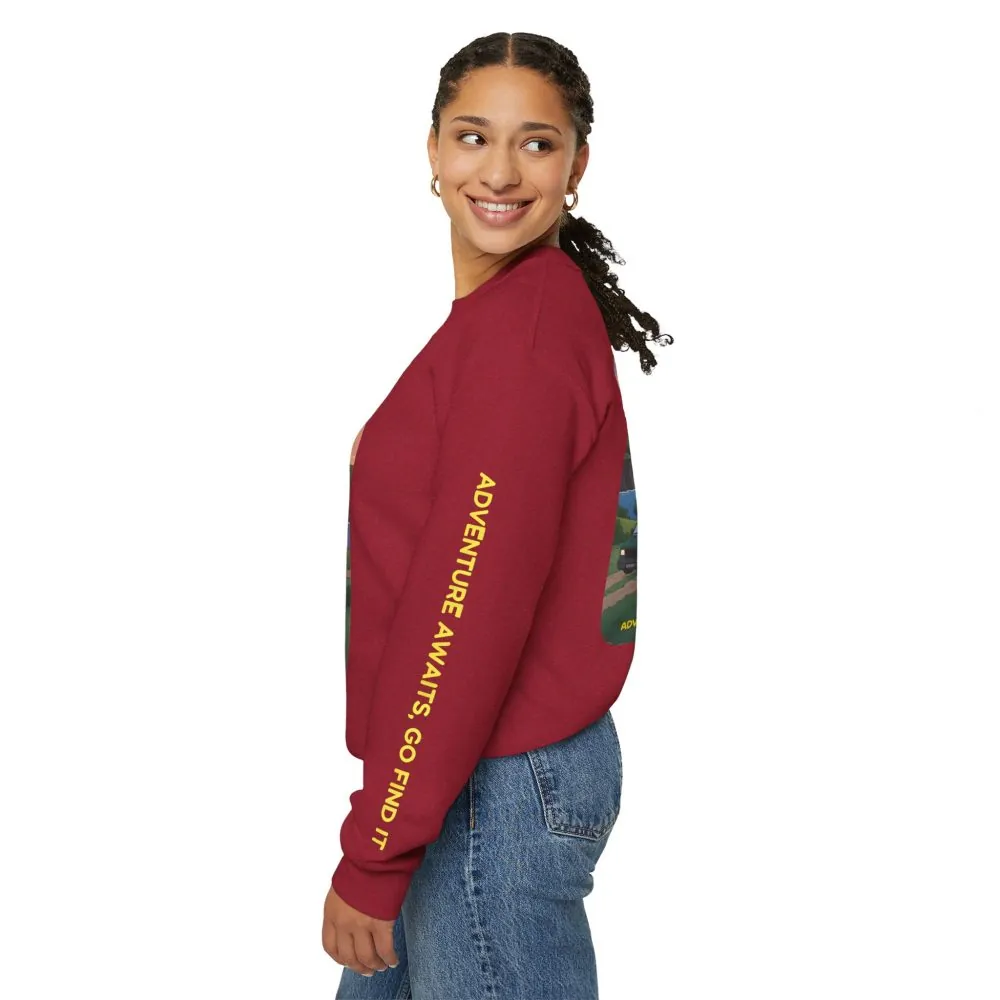 Unisex Heavy Blend™ Crewneck Sweatshirt — "Adventure Awaits-Go Find It"" Design Sitcom-Line