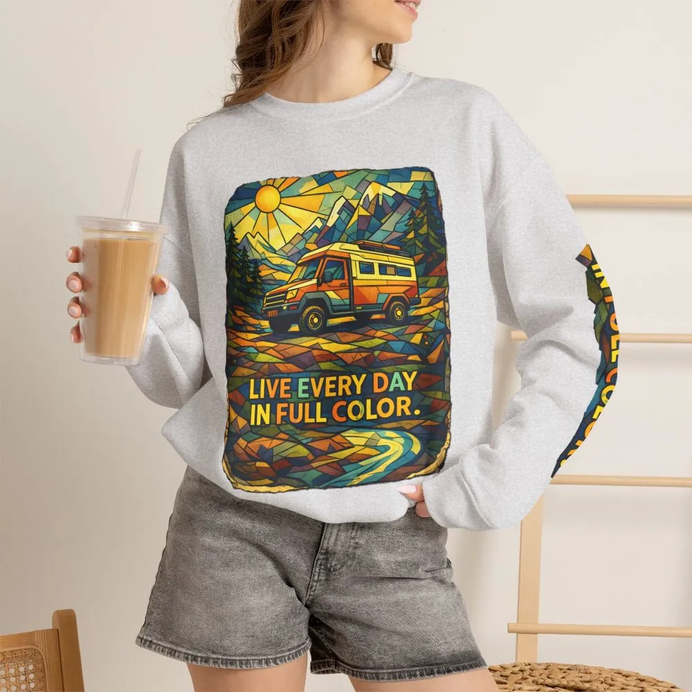 Unisex Heavy Blend™ Crewneck Sweatshirt — "Live Every Day InFull Color" Design Cubic-Line