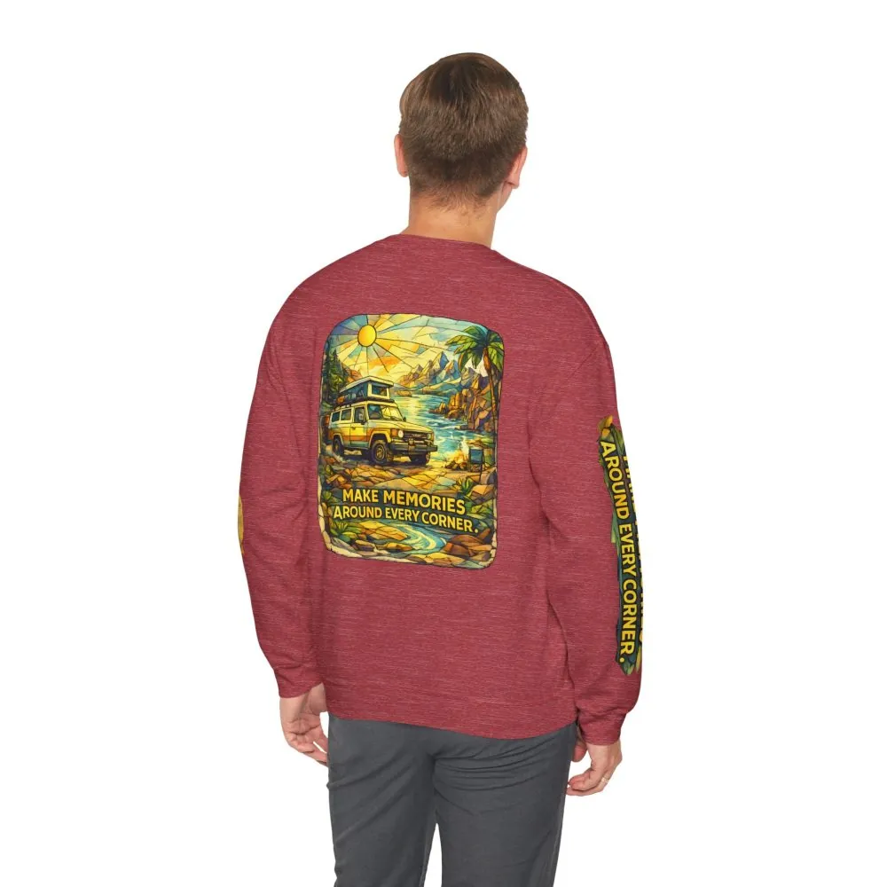 11787705486227215377_2048.jpeg Unisex Heavy Blend™ Crewneck Sweatshirt — "Make Memories Around Every Corner" Design Cubic-Line