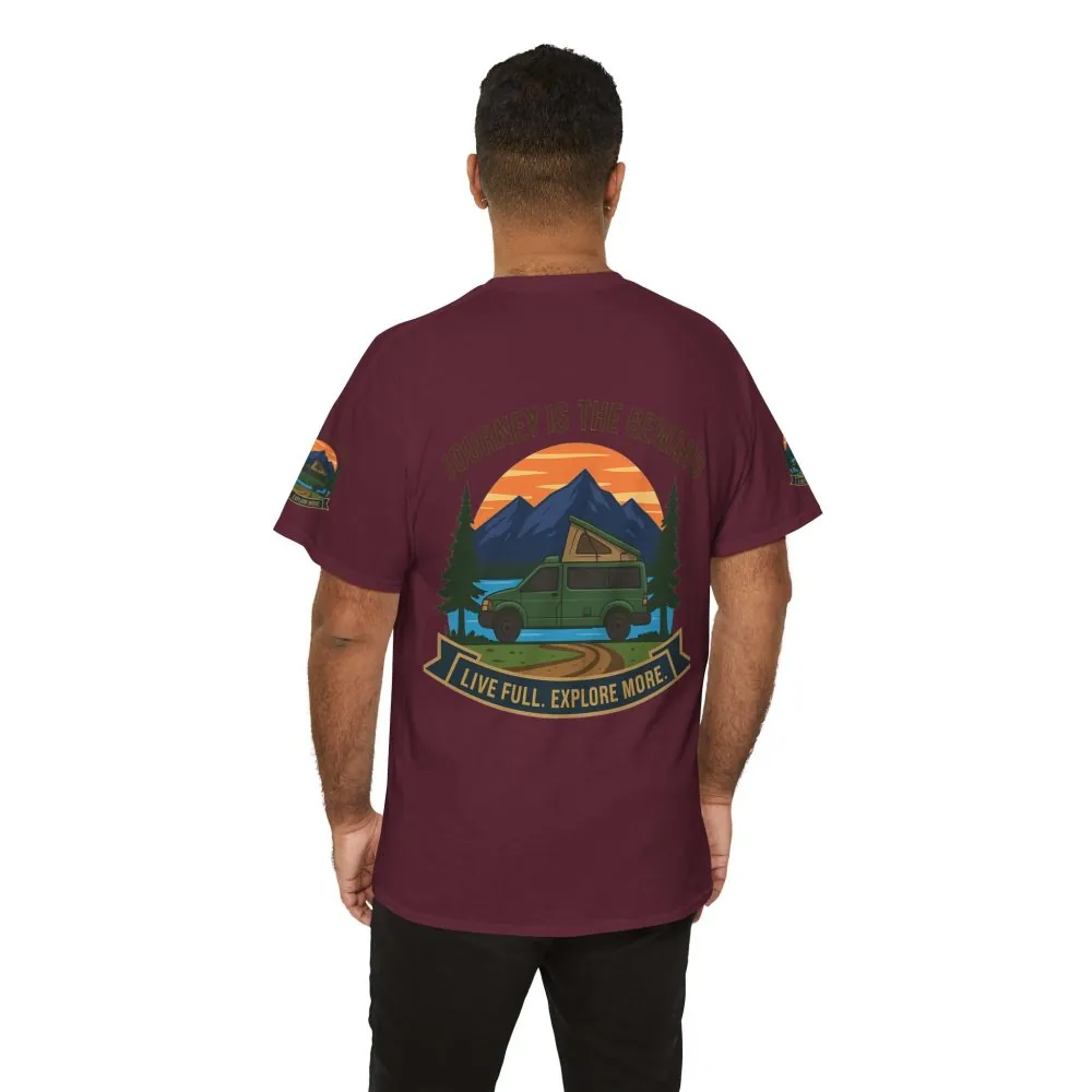Unisex Heavy Cotton Tee  — "Journey Is The Reward Tee" Adventure Camper Van Graphic T-Shirt