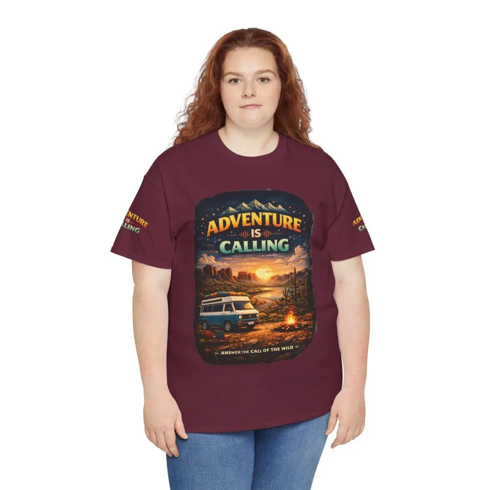 Unisex Heavy Cotton Tee — "Adventure Is Calling" Design Scenic-Line