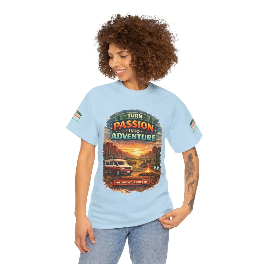 Unisex Heavy Cotton Tee — "Turn Passion Into Adventure" Design Scenic-Line