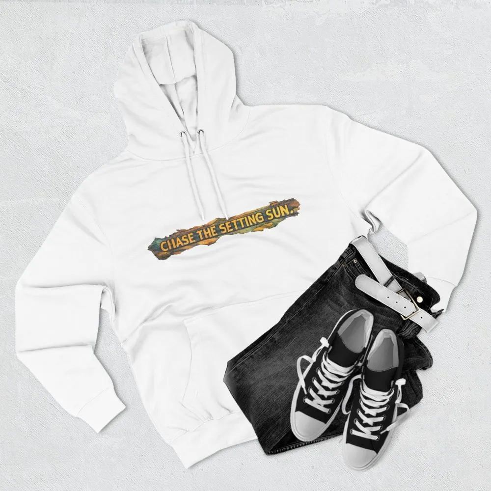 Three-Panel Fleece Hoodie - "Chase The Settings Sun" Design Cubic-Line