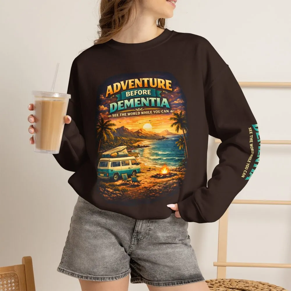 Unisex Heavy Blend™ Crewneck Sweatshirt — "Adventure Before Dementia" Design Scenic-Line
