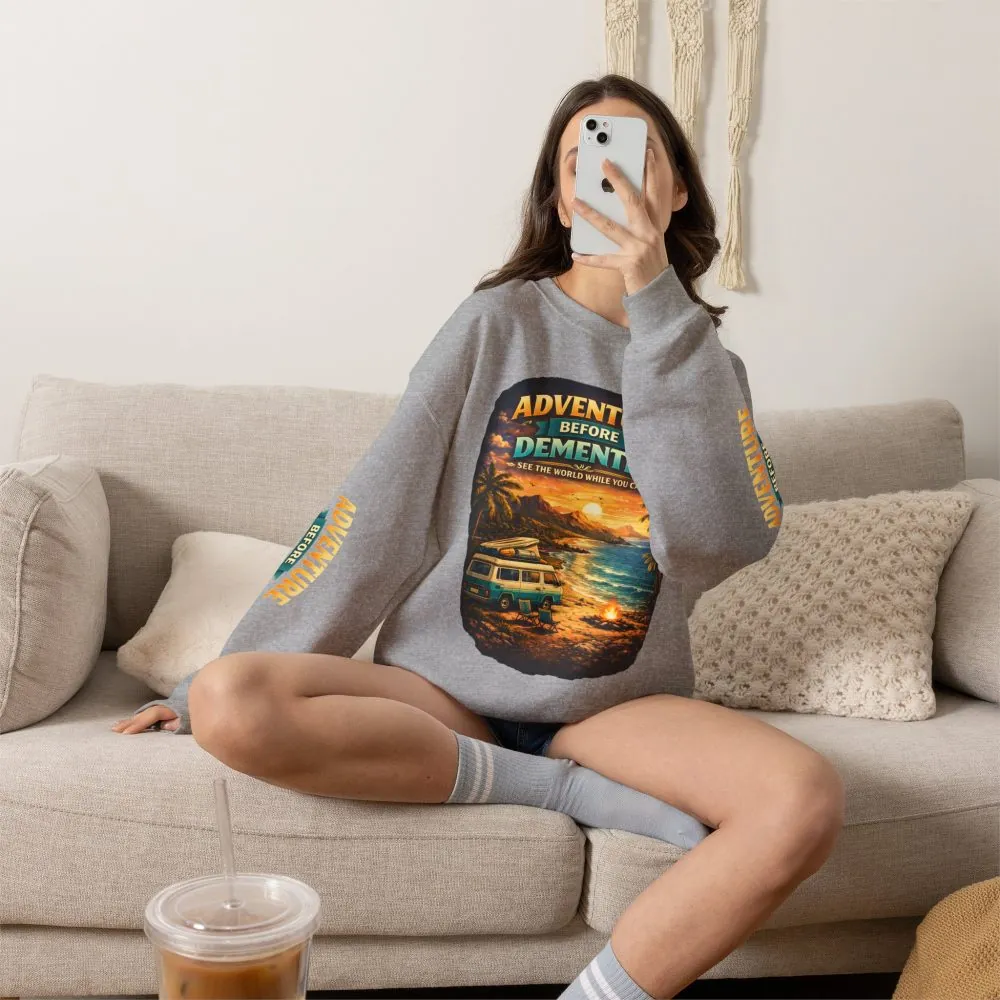 Unisex Heavy Blend™ Crewneck Sweatshirt — "Adventure Before Dementia" Design Scenic-Line