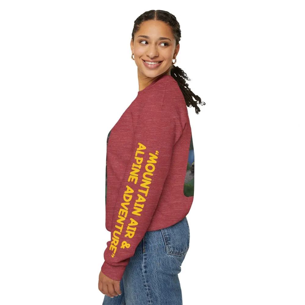 Unisex Heavy Blend™ Crewneck Sweatshirt — "Mountain Air And Alpine Adventure"" Design Sitcom-Line