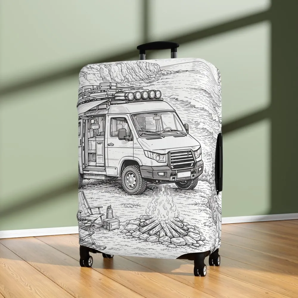Luggage Cover — Adventure Camper Sketch Travel Suitcase