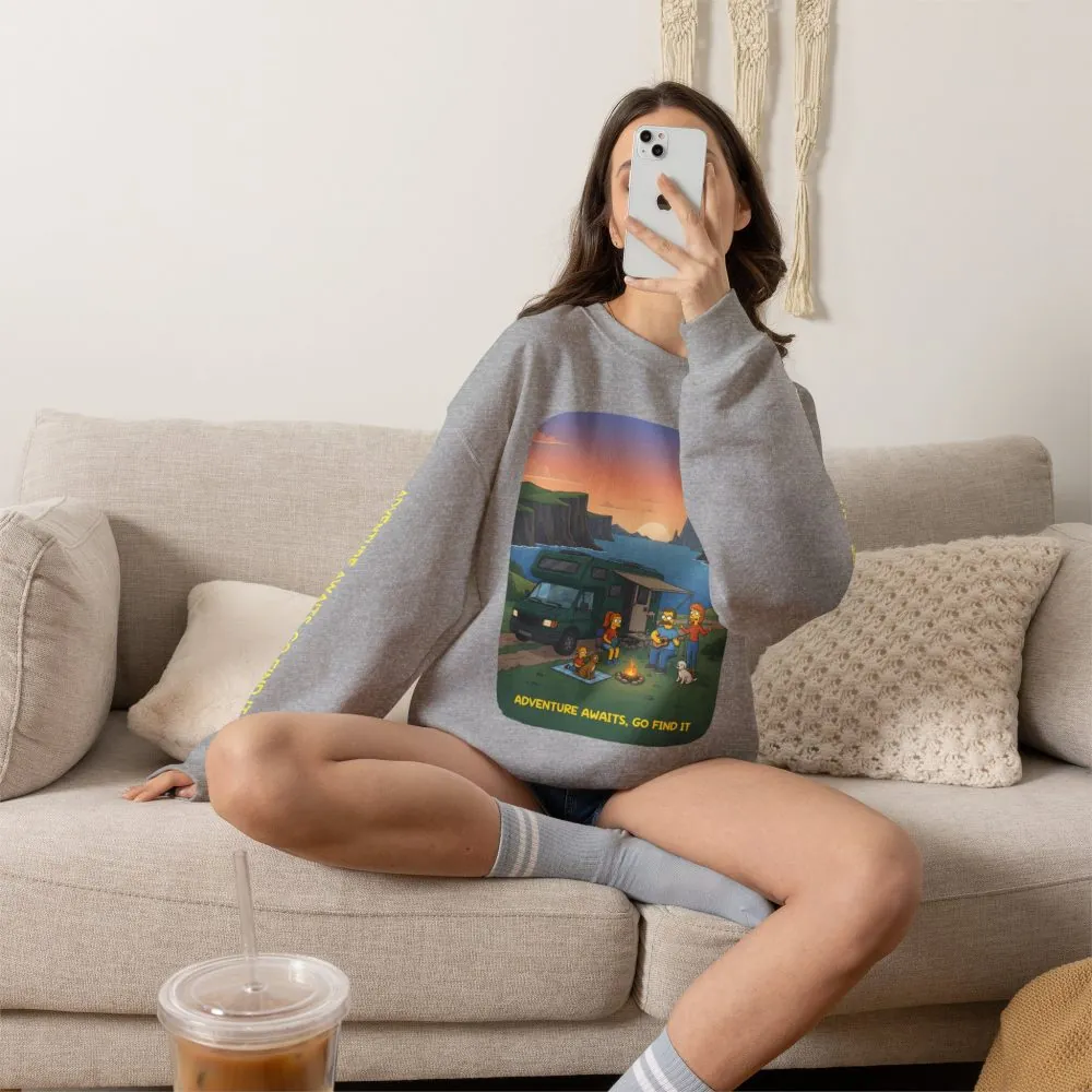 Unisex Heavy Blend™ Crewneck Sweatshirt — "Adventure Awaits-Go Find It"" Design Sitcom-Line