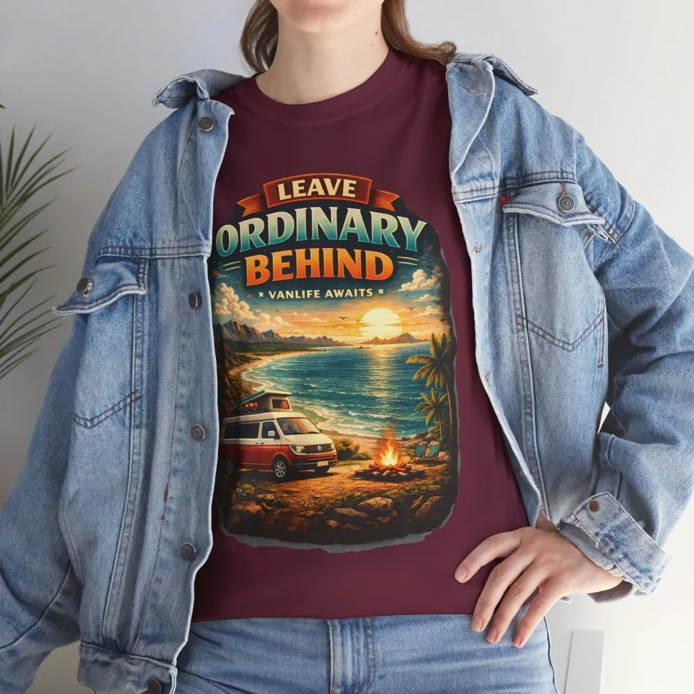 Unisex Heavy Cotton Tee — "Leave Ordinary Behind" Design Scenic-Line