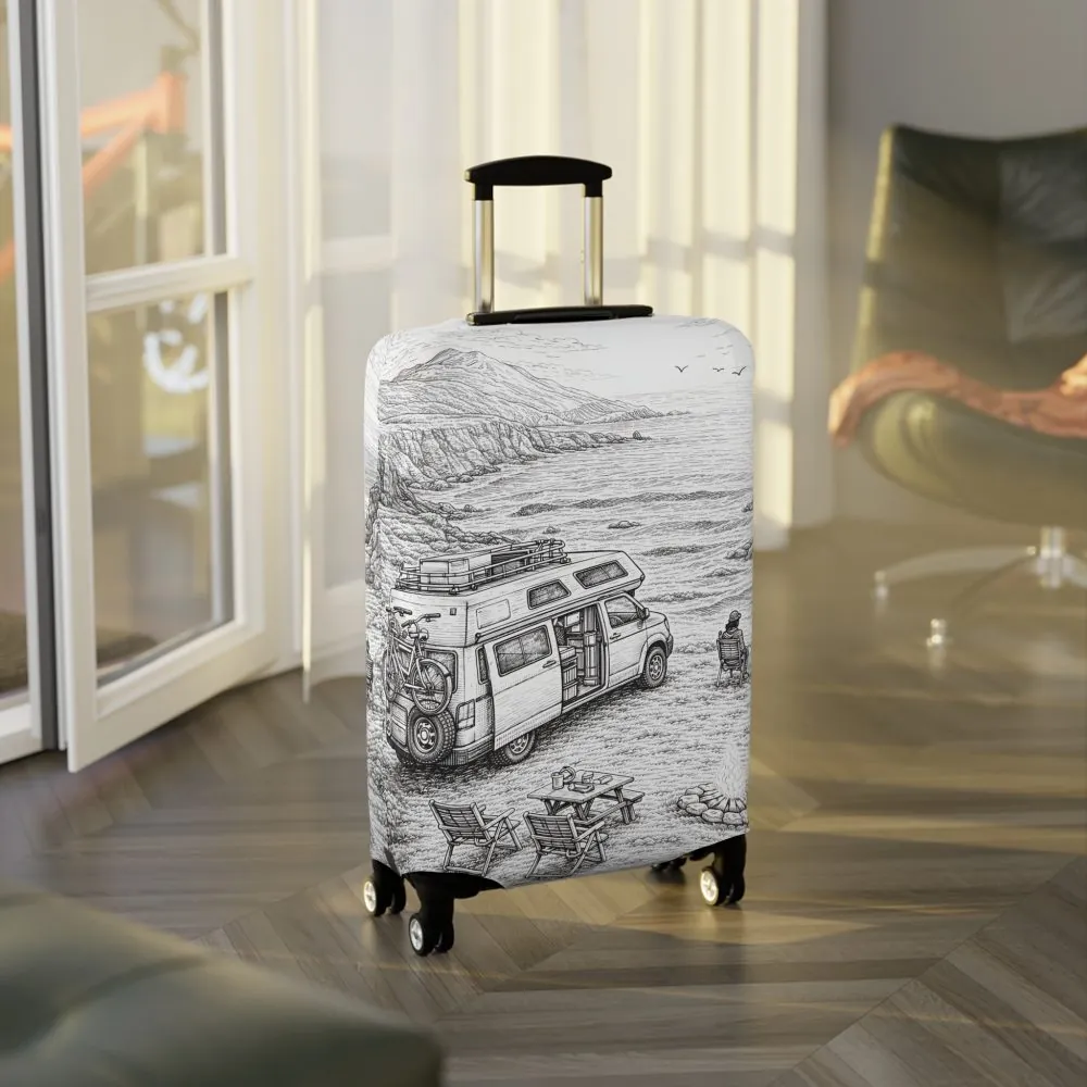 Luggage Cover — Adventure Camper Sketch Travel Suitcase