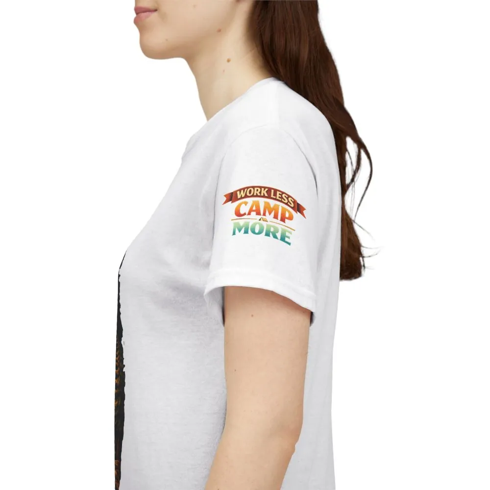 Unisex Heavy Cotton Tee — "Work Less Camp More" Design Scenic-Line