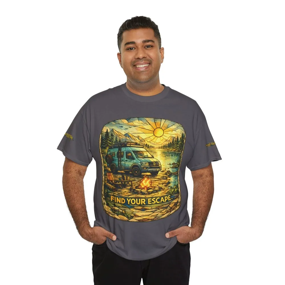 Unisex Heavy Cotton Tee — "Find Your Escape" Design Cubic-Line