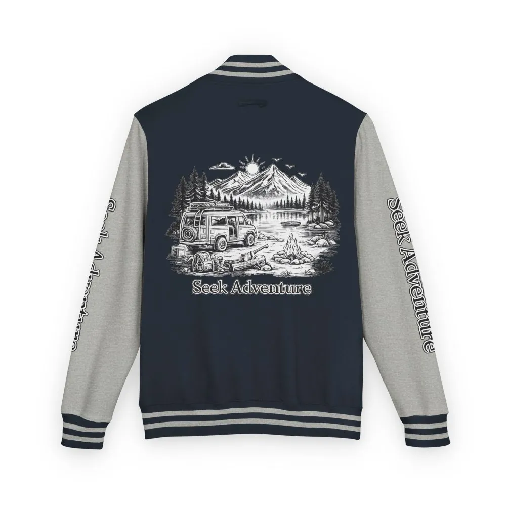 Unisex Heavyweight Letterman Jacket — "Seek Adventure" Travel Varsity Coat