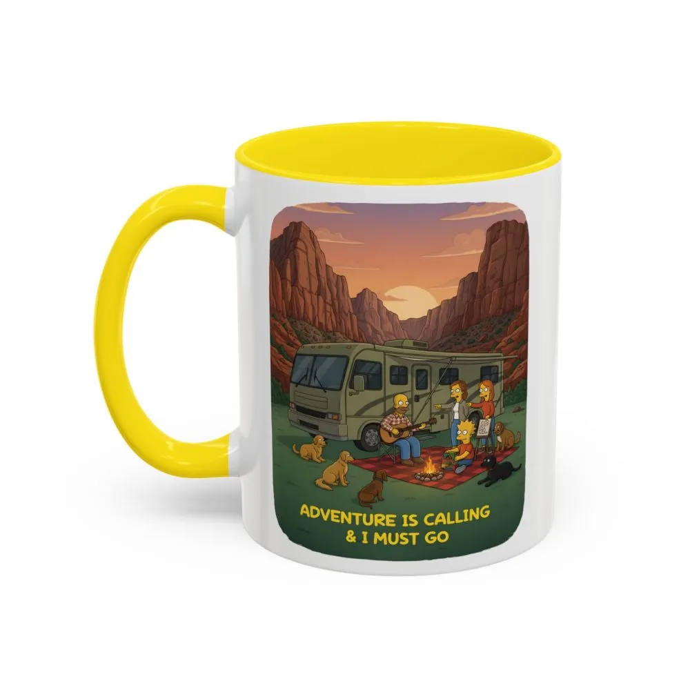 Accent Coffee Mug (11, 15oz) — "Adventure Is Calling-I Must Go" Design Sitcom-Line