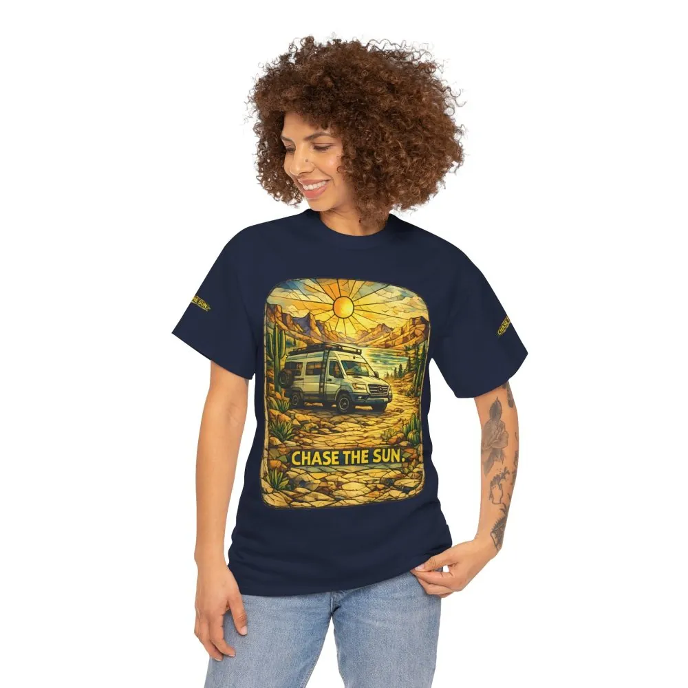 Unisex Heavy Cotton Tee — "Chase The Sun" Design Cubic-Line