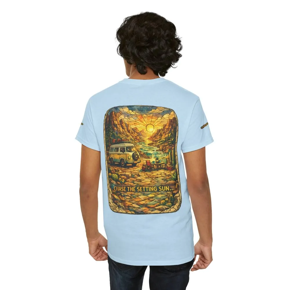 Unisex Heavy Cotton Tee — "Chase The Settings Sun" Design Cubic-Line