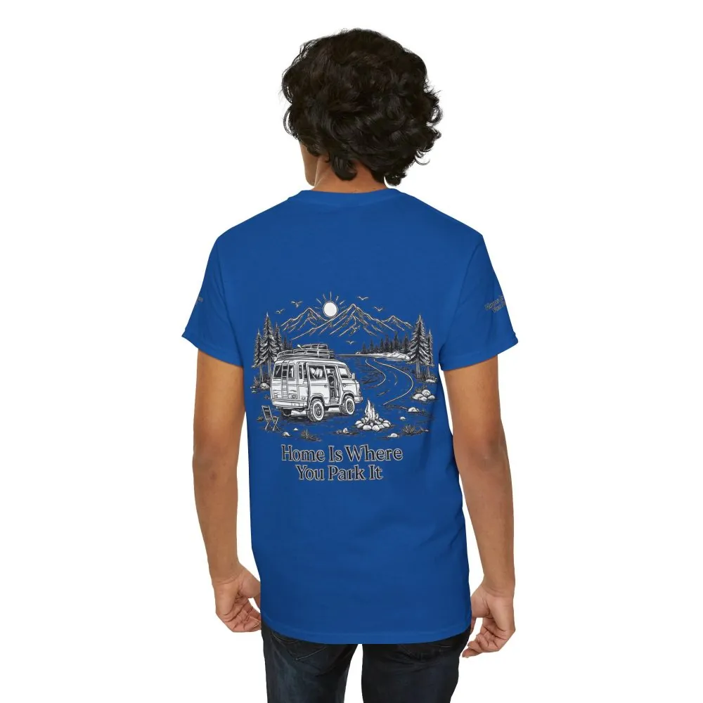 Unisex Heavy Cotton Tee — "Home Is Where You Park It" Design Minimal-Line