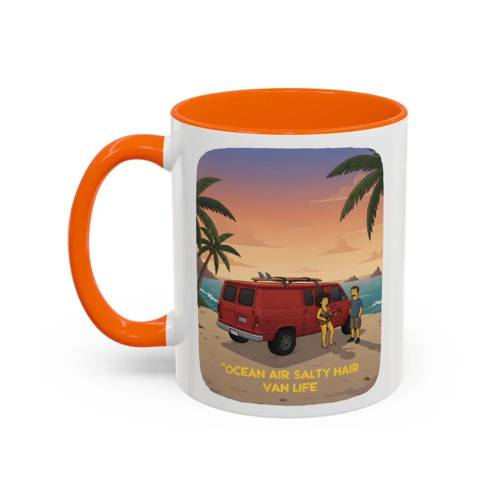 Accent Coffee Mug (11, 15oz) — "Ocean Air Salty Hair Van Life" Design Sitcom-Line