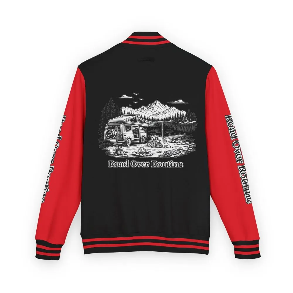 Unisex Heavyweight Letterman Jacket — "Road Over Routine" Travel Varsity Coat
