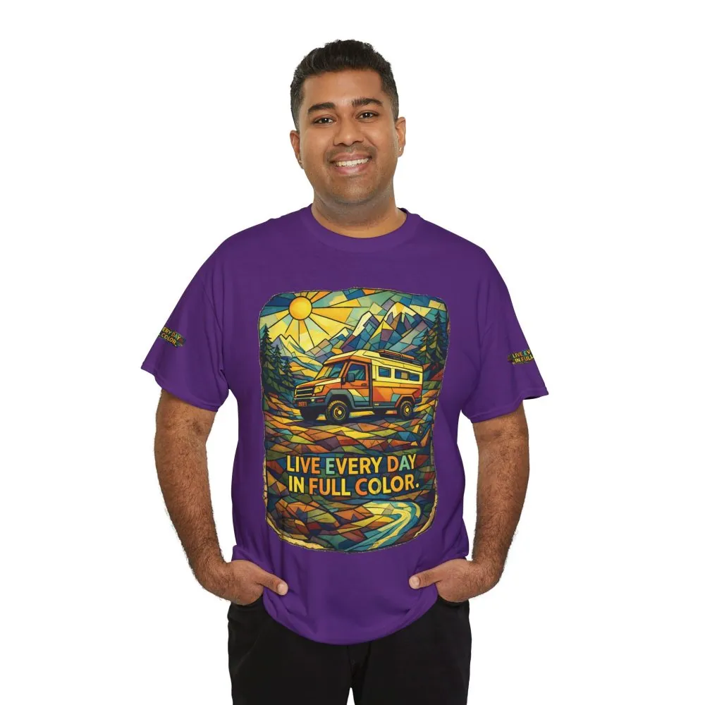 11886932449752628691_2048.jpeg Unisex Heavy Cotton Tee — "Live Life Every Day In Full Color" Design Cubic-Line