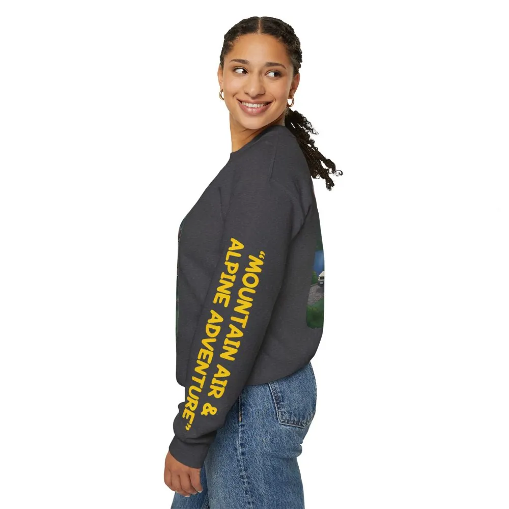 Unisex Heavy Blend™ Crewneck Sweatshirt — "Mountain Air-Alpine Adventure" Design Sitcom-Line