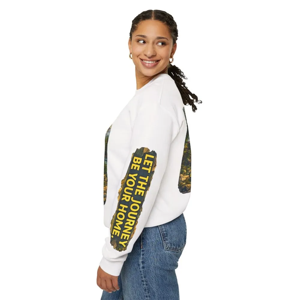 Unisex Heavy Blend™ Crewneck Sweatshirt — "Let The Journey Be Your Home" Design Cubic-Line