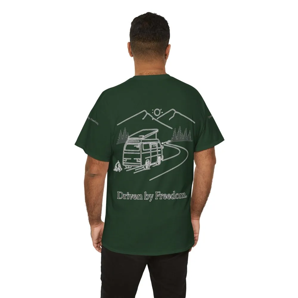 Unisex Heavy Cotton Tee — "Driven By Freedom" Design Minimal-Line