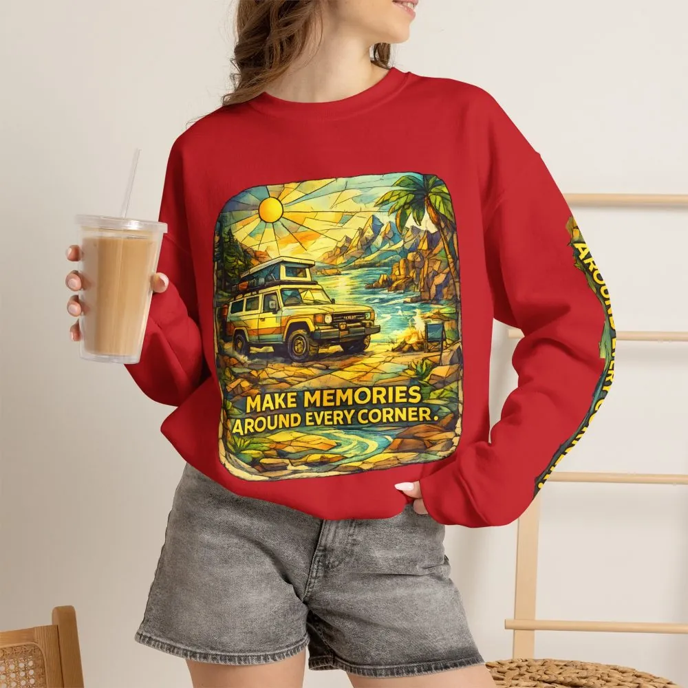 11892634343185776688_2048.jpeg Unisex Heavy Blend™ Crewneck Sweatshirt — "Make Memories Around Every Corner" Design Cubic-Line