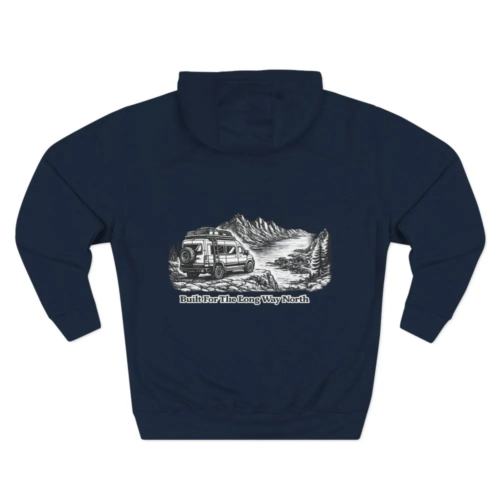 Three-Panel Fleece Hoodie - "Built For The Long Way North" Design Minimal-Line