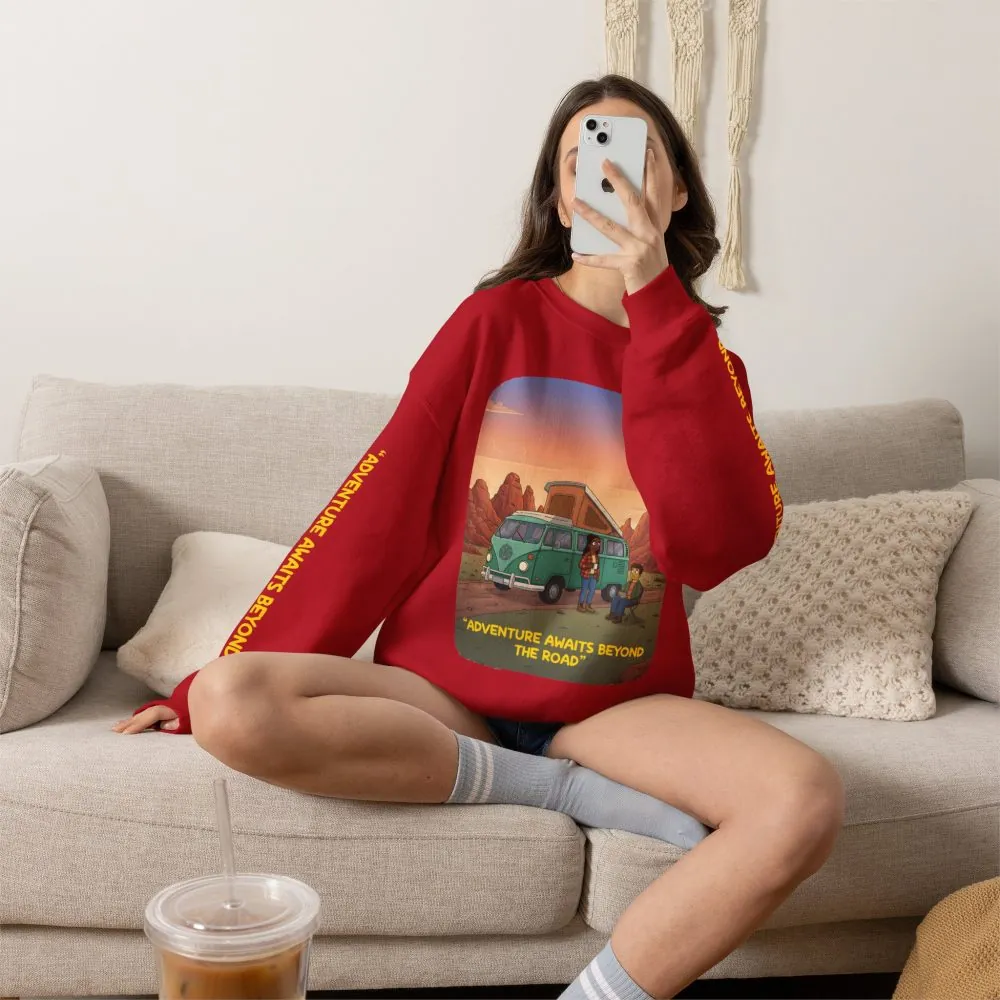 11902275507589204367_2048.jpeg Unisex Heavy Blend™ Crewneck Sweatshirt — "Adventure Awaits Beyond The Road" Design Sitcom-Line