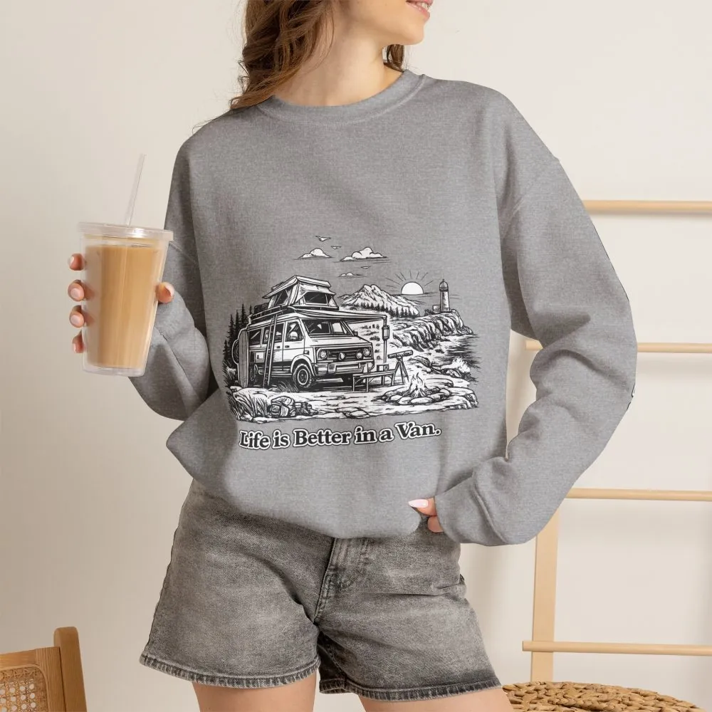 Unisex Heavy Blend™ Crewneck Sweatshirt — "Life Is Better In A Van" Design Minimal-Line
