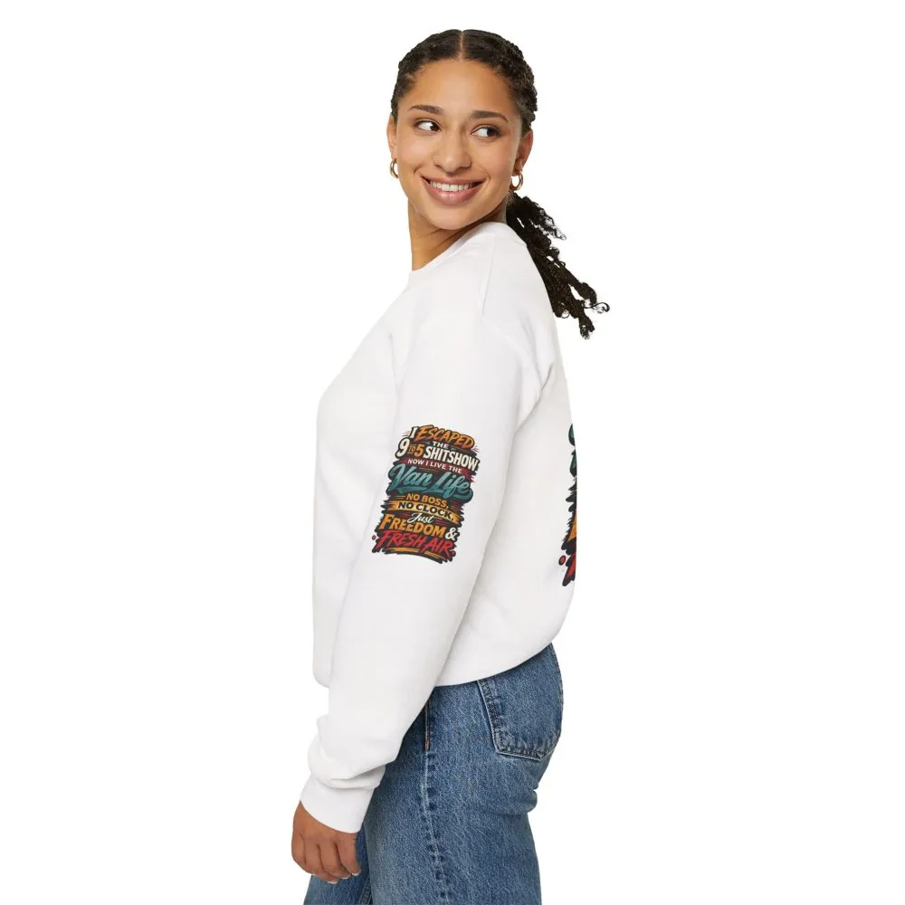Unisex Heavy Blend™ Crewneck Sweatshirt — "I Escaped The 9 To 5" Design F**K-Line