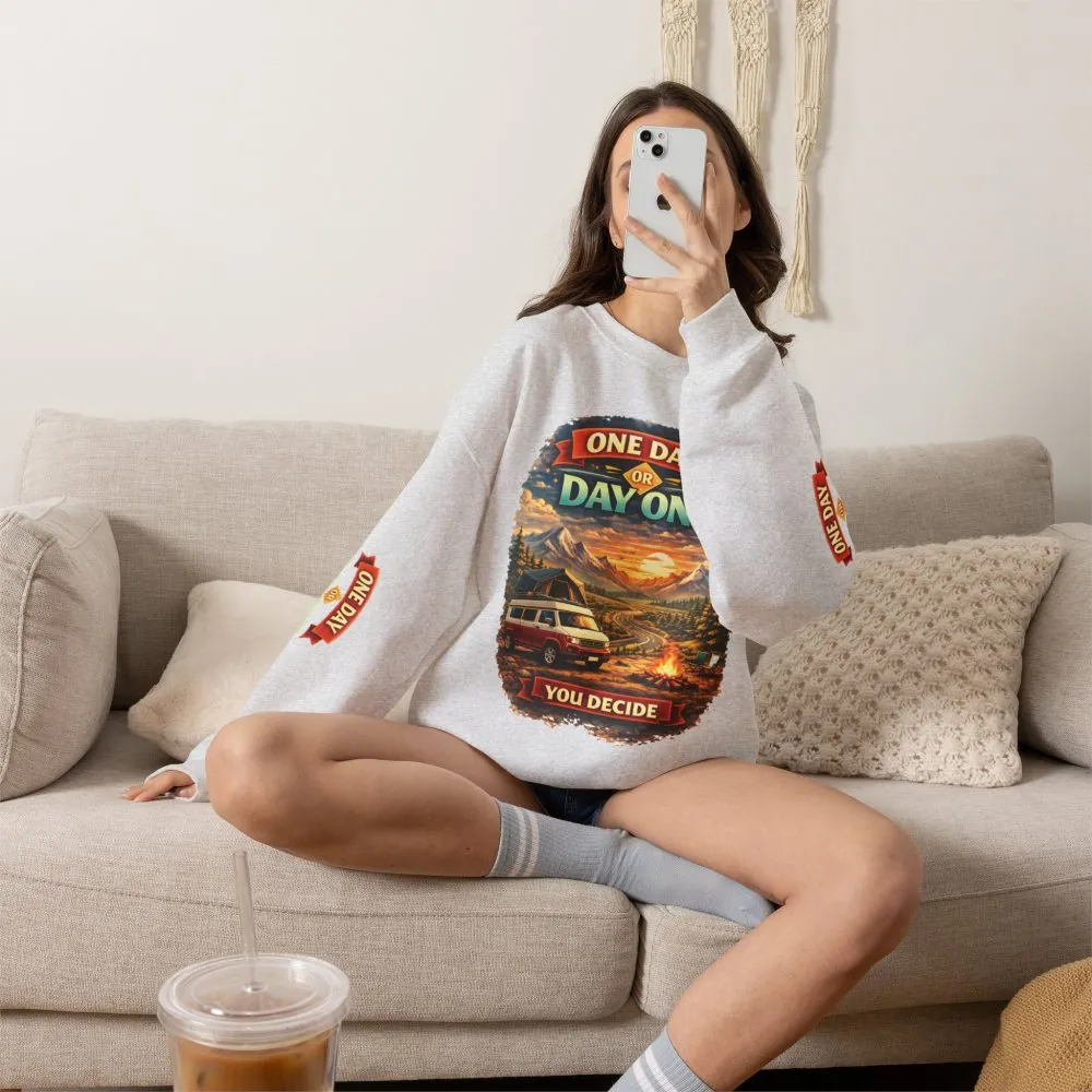 Unisex Heavy Blend™ Crewneck Sweatshirt — "One Day Or Day One" Design Scenic-Line