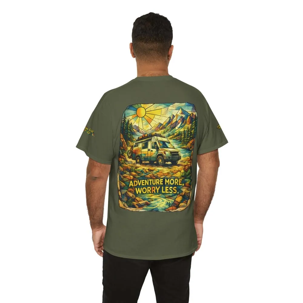 Unisex Heavy Cotton Tee — "Adventure More Worry Less" Design Cubic-Line