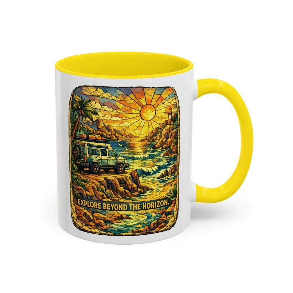 Accent Coffee Mug (11, 15oz) — "Explore Beyond The Horizon" Design Cubic-Line