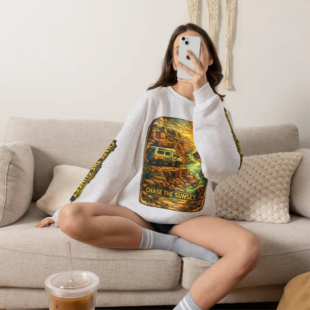 Unisex Heavy Blend™ Crewneck Sweatshirt — "Chase The Sunset" Design Cubic-Line