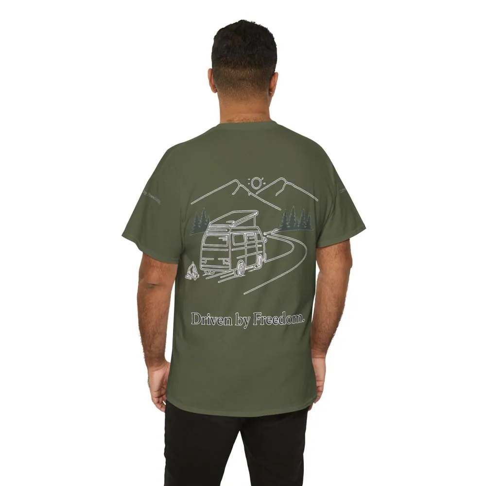 Unisex Heavy Cotton Tee — "Driven By Freedom" Design Minimal-Line