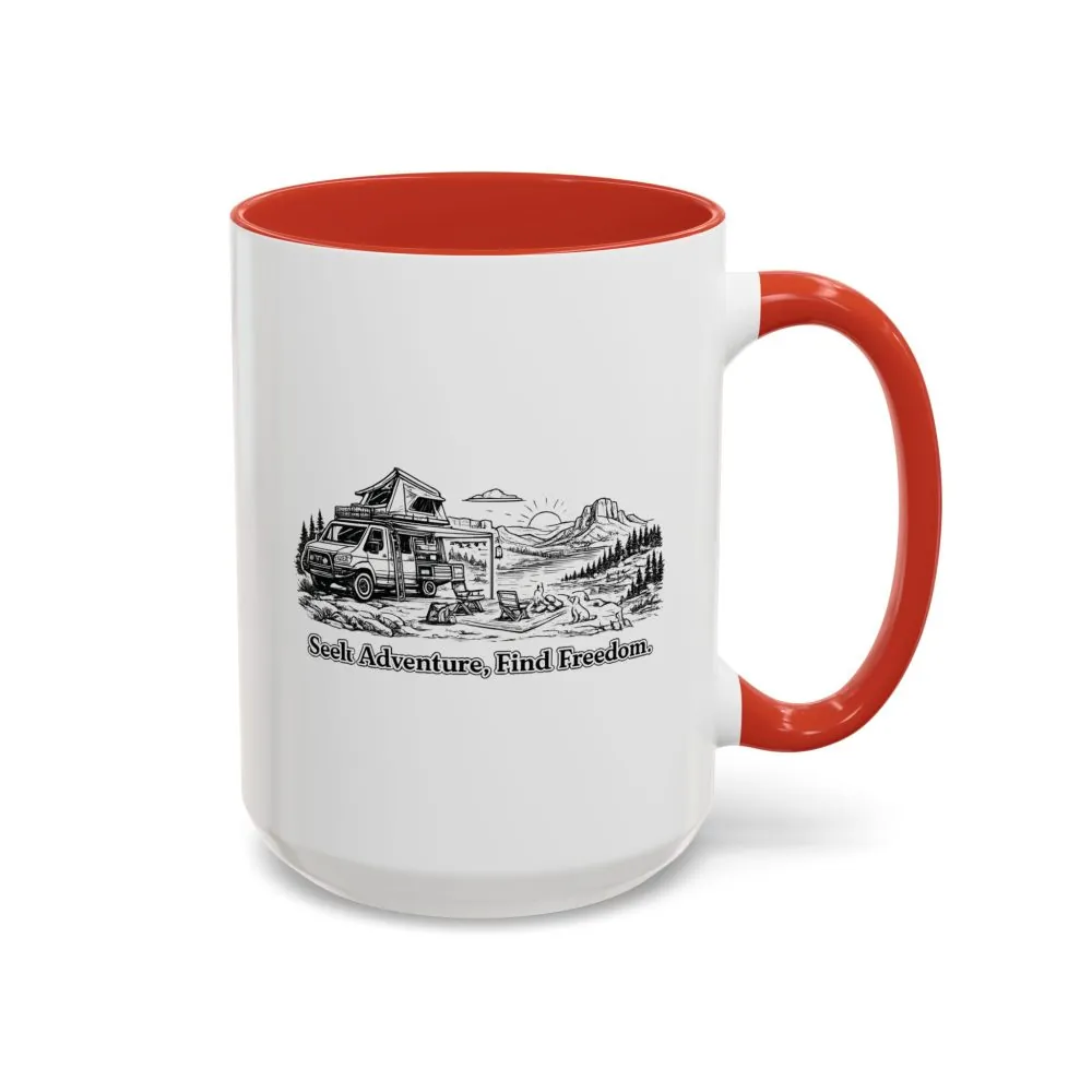 1192443405286333439_2048.jpeg Accent Coffee Mug (11, 15oz) — "Seek Adventure, Find Freedom" Design Minimal-Line
