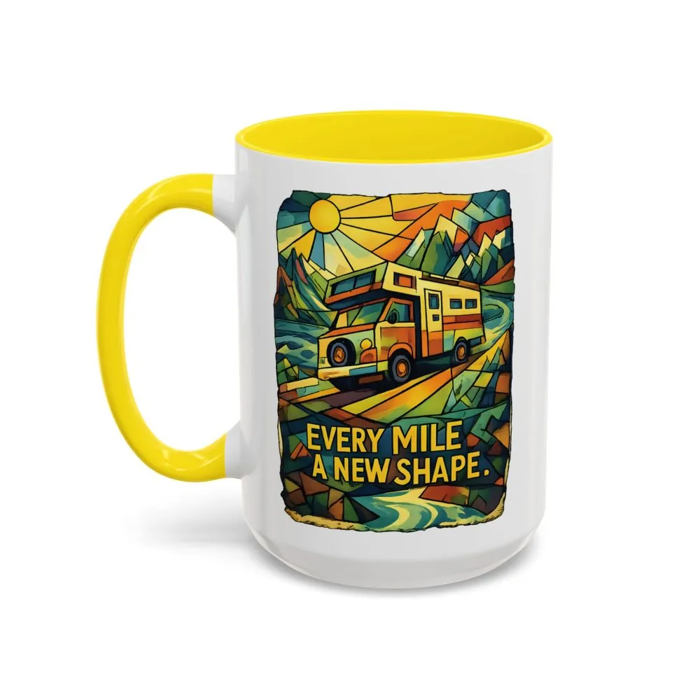 Accent Coffee Mug (11, 15oz) — "Every Mile A New Shape" Design Cubic-Line