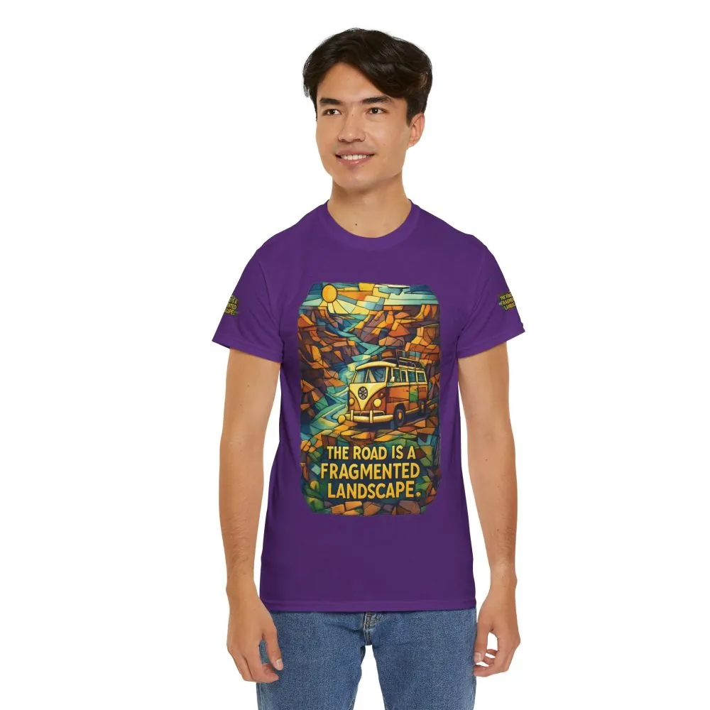 Unisex Heavy Cotton Tee — "The Road Is A Fragmented Landscape" Design Cubic-Line